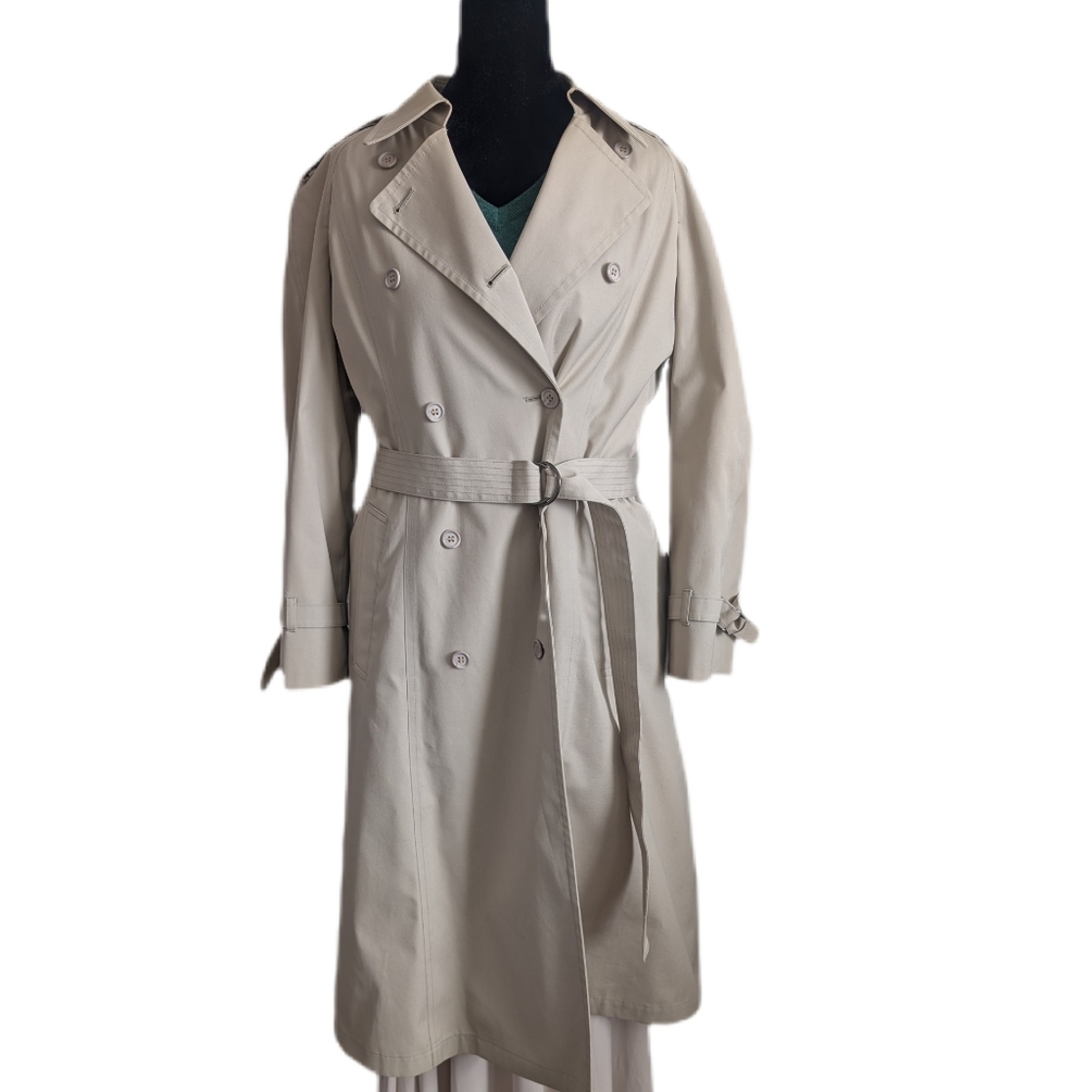 London Fog Beige Double-Breasted Trench Coat with Belt